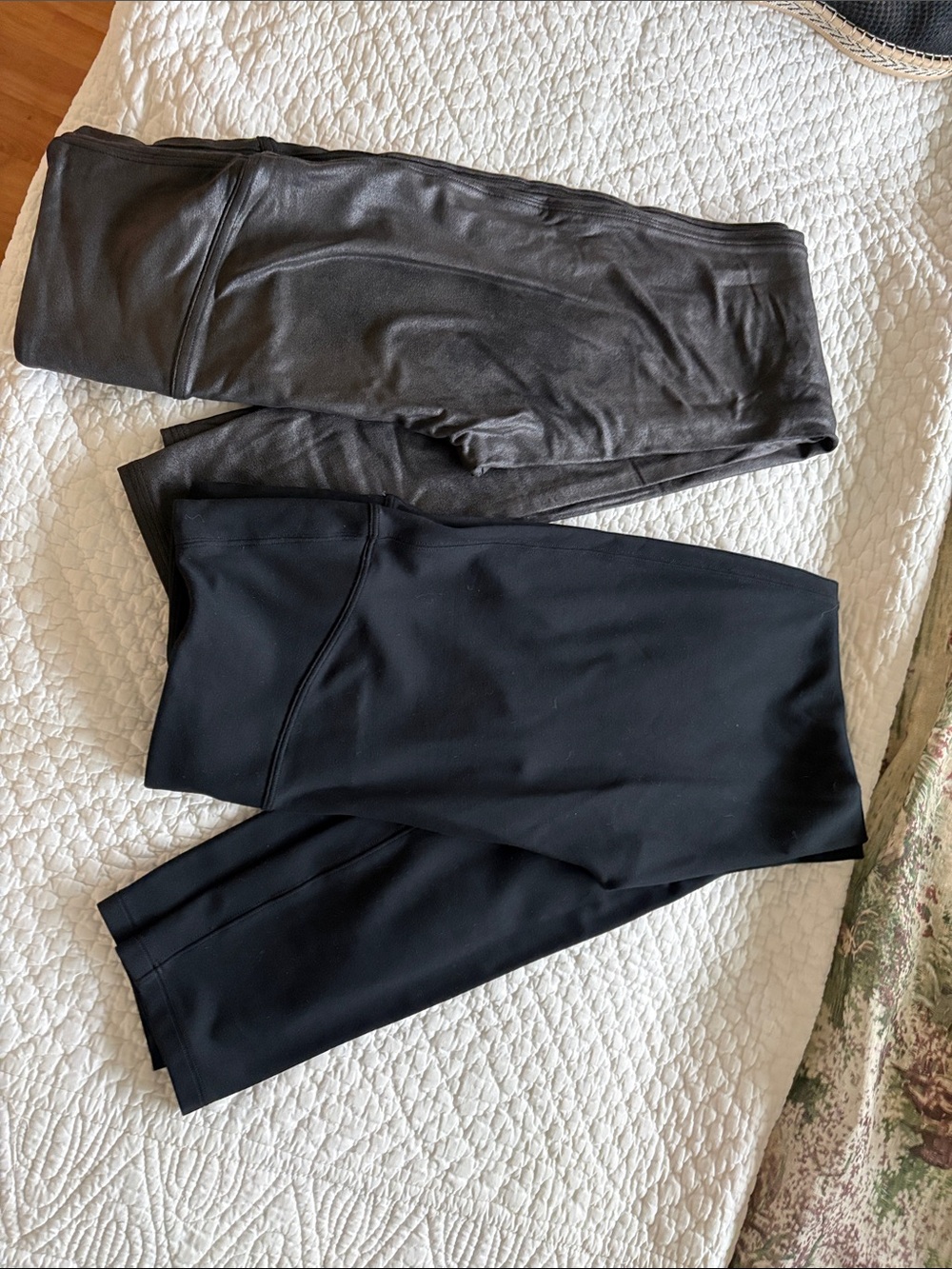 SPANX Two-Pack Leggings in Black and Charcoal “Leather”